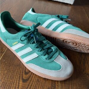 Adidas Samba Teal and White Sneakers